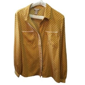 Banana Republic Blouse. Medium, Yellow/gold with Polka Dots. Pre Owned, Like New